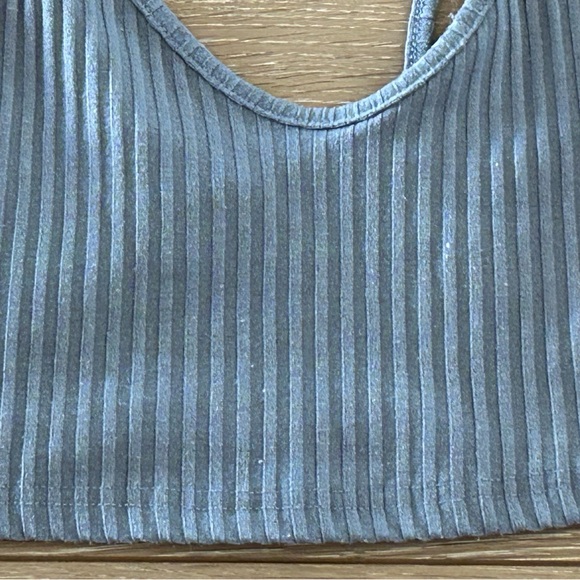 Shein Junior Womens Top Ribbed Blue Gray Crop Cropped Sz Extra Small - Picture 2 of 3